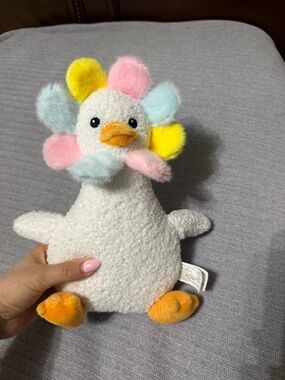 Plush White Multi-Color Flower Duck Small Pet Toy